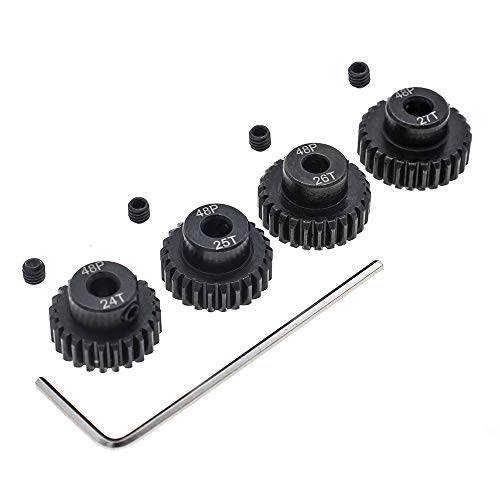 4pcs 48P Pinion Gear 3.175mm Set Hardened 24T 25T 26T 27T 48DP Pitch Gears RC Upgrade Part with Screwdriver
