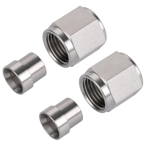 8AN Hardline Stainless Steel Tube Nut and 3/8 Sleeve Fitting for 3/8" OD Tubing, 2 Sets - size: 8AN-3/8", 2 Sets