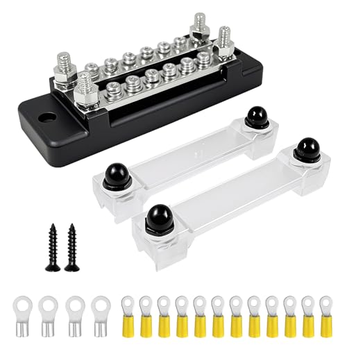 150A Double-Row Busbar Power Distribution Block 12V with Ring Terminals - color: 150A - 4 Studs + 12 Screws
