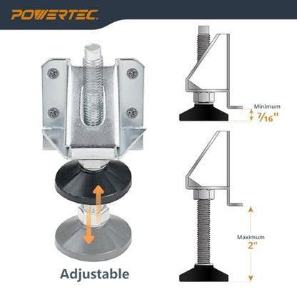 POWERTEC Leveling Feet 4PK, Heavy Duty Adjustable Furniture Leg Levelers with Nylon Foot, Screws & Lock Nuts for Workbenches, Cabinets, Tables & Shelving (71136V) - size: Leg Leveler, Set of 4