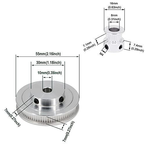 2PCS Set GT2 Synchronous Wheel 20&80 Teeth 10mm Bore Aluminum Timing Pulleys with 2PCS Length 250mm Width 6mm Belt (20-80T-10B-6) - style: 20-80T-10B-6