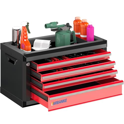 LARBANKE 4-Drawer Tool Chest with Lock,Portable Tool Box with Handle - color: Red, size: 4 drawer tool chest