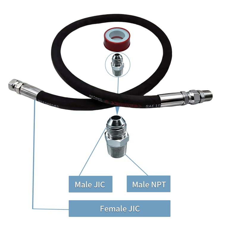 Industrial grade Hydraulic Hose 3/8" NPT Male x 84" Length,High Pressure Hose With Both Sides 360°Swivel Fittings,5800 PSI&250°F High Temp & Pressure Resistance for Hydraulic Systems - size: HY-84L-3/8 NPT