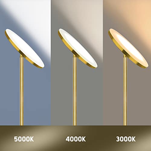 JOOFO LED Torchiere Floor Lamp with Remote, Stepless Dimmable, Brushed Gold - color: Brushed Gold