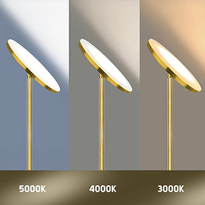 JOOFO LED Torchiere Floor Lamp with Remote, Stepless Dimmable, Brushed Gold - color: Brushed Gold