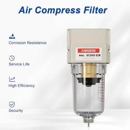 AIRZOE 1/4" NPT Compressed Air Filter AF2000-02M, Manual Drain,0-150psi - size: 1/4" NPT