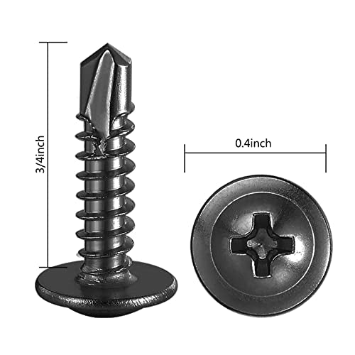 Wensilon (300Pcs)#8×3/4” for Sheet Metal Self-Tapping Screws 410 Black Stainless Steel Truss Head High-Strength Quick Tapping - color: Black, size: #8X3/4"