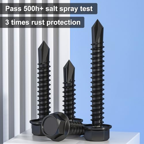 VGBUY 220Pcs #8 x 1/2" Self Drilling Screws for Metal,410 Stainless Steel Black Zinc Plated,Self Tapping Sheet Metal Screws,Hex Washer Head - color: Black Hex Washer Head, size: #8 x 1/2 inch
