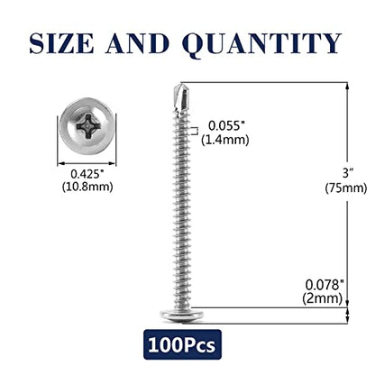 #8 x 3 Sheet Metal Screws 100PCS 410 Stainless Steel Truss Head Fast Self Tapping Screws by SG TZH - color: Silver, size: #8 x 3"