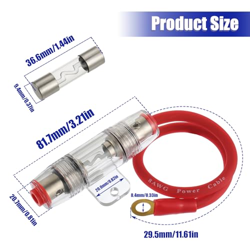 BOJACK 8 Gauge AWG 1ft Power Wire with 60 Amp AGU Fuse Holder for Car Audio, Alarm, Amplifier, Compressors, Waterproof Inline Fuse Holder 60A（Pack of 2） - size: 60A