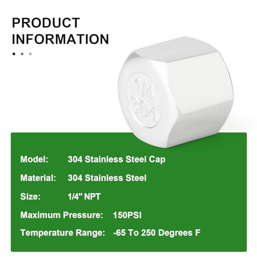 TAISHER 5Pcs 304 SS Cap Pipe Plug Socket Fitting 1/4" NPT Female - size: 1/4" FNPT(Cap)