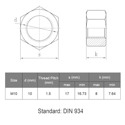 VGBUY 35pcs M10-1.5 Hex Nuts, 304 Stainless Steel 18-8 External Hex nut M10x1.5 Metric Hex Machine Screw Nuts Hardware Nuts (VG01317) - size: M10-1.5(35pcs)