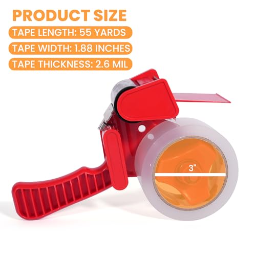 TAPEBEAR Packing Tape with Dispenser, 2.6mil Thick, 1.88" x 55yd