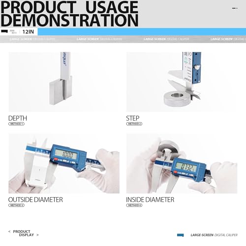 Dasqua 12" IP54 Digital Caliper, Stainless Steel Water-Resistant Precision Measuring Tool with Large LCD, Inch/Metric/Fraction Switch, Resolution 0.0005"/0.01mm/1/128, Accuracy ±0.001"/0.02mm - size: IP54 12"