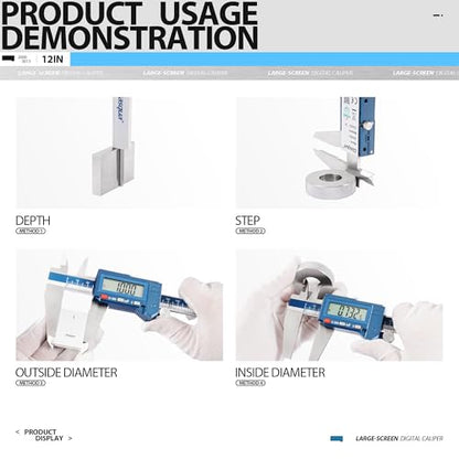 Dasqua 12" IP54 Digital Caliper, Stainless Steel Water-Resistant Precision Measuring Tool with Large LCD, Inch/Metric/Fraction Switch, Resolution 0.0005"/0.01mm/1/128, Accuracy ±0.001"/0.02mm - size: IP54 12"