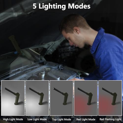 Working Light Portable, Rechargeable Work Lights with Magnetic Base Hanging Hook,360° Rotate 5 Modes,COB LED 700 Lumens Foldable Inspection Light for Car Repair, Grill and Outdoor Use(4pack) - color: Green*4