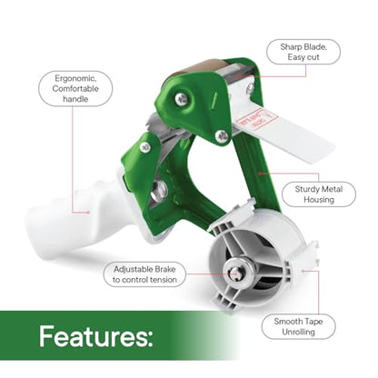 TAPEWELL Heavy Duty Metal Frame Packing Tape Dispenser Gun, 2 inch, Green - color: Green, size: 2 Inch