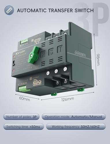 Mini ATS Automatic Transfer Switch 100 amp Manual Transfer Switch Power Transfer Switch 220V Dual Power Electrical Selector Switches DIN Rail Mount（3P） - size: 3P, style: 220V