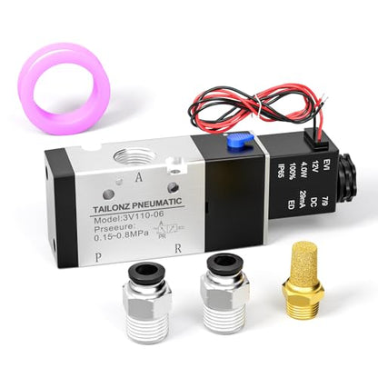 TAILONZ 1/4"NPT DC12V Solenoid Valve 2Position 3Way Outlet wire 3V210-08 - color: DC12V, size: 2 Position 3 Way-1/4"NPT