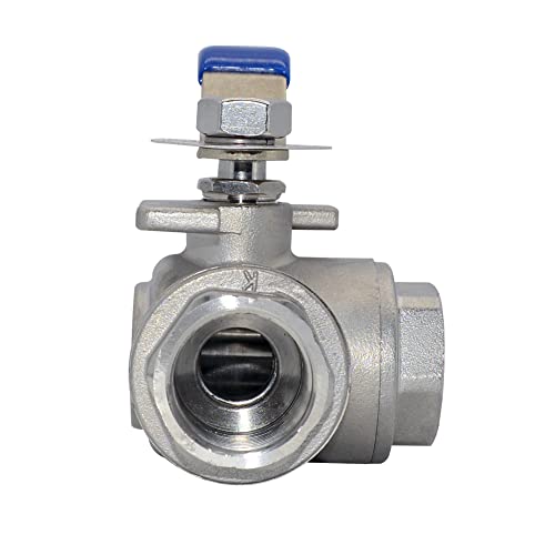 3/4" NPT Female T-Type Ball Valve with Heavy Duty Blue Vinyl Insulation Handle, 3-Way, 316 Stainless Steel,WOG1000 (3/4") - size: 0.75 Inch