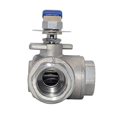 3/4" NPT Female T-Type Ball Valve with Heavy Duty Blue Vinyl Insulation Handle, 3-Way, 316 Stainless Steel,WOG1000 (3/4") - size: 0.75 Inch