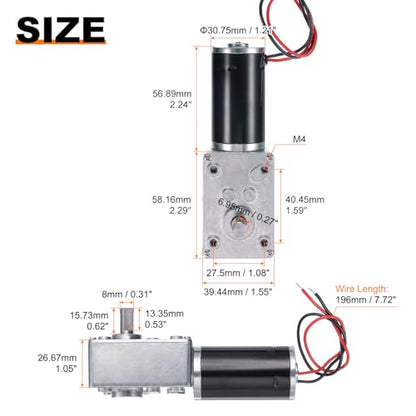 MECCANIXITY High Torque Turbine Worm Geared Motor DC 12V 8mm 50RPM - style: 50 RPM