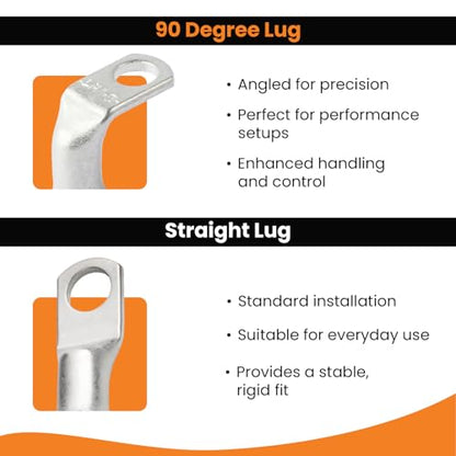 SELTERM 10pcs, 1/0 AWG 1/4" Stud Marine Grade, 90° Bent Tinned Copper Lugs - color: 90° Bent Lugs, size: 1/0 Awg - 1/4" (M6) Ring