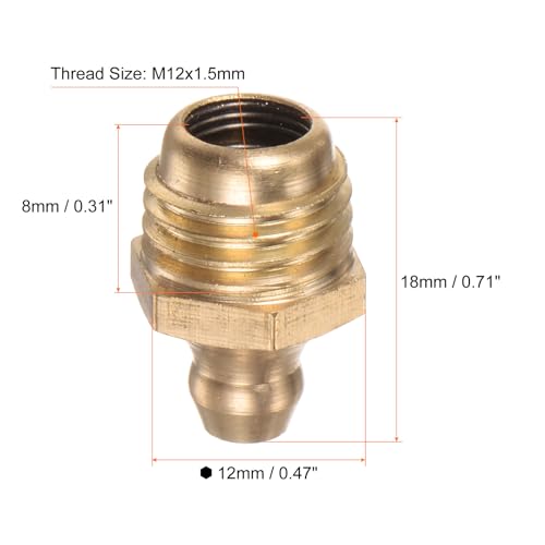 HARFINGTON 15pcs Brass Straight Grease Fitting M12x1.5mm Metric Thread Hydraulic Grease Nipple Accessories for Car - size: M12x1.5