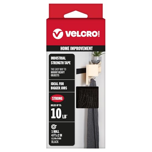 VELCRO Brand Industrial Strength Tape, Black, 2in x 4ft Roll - color: Black, size: 4ft x 2in