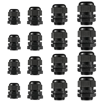 PENGLIN NPT Nylon Cable Glands Adjustable(1/4" 1/2" 3/4" 1" Combo(16-Pack)) - color: Black, size: Glands Combo (16-Pack)