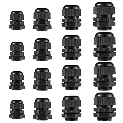 PENGLIN NPT Nylon Cable Glands Adjustable(1/4" 1/2" 3/4" 1" Combo(16-Pack)) - color: Black, size: Glands Combo (16-Pack)