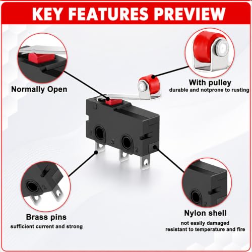 10-Pack KW12-3 Micro Limit Switch, SPDT, Roller Lever