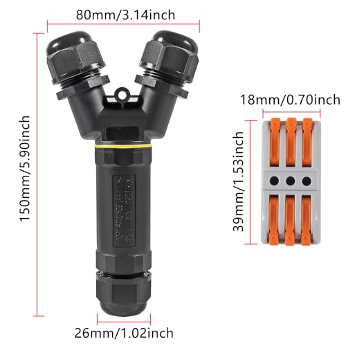 2PCS 3 Way Junction Box, M25 Y Shape Outdoor IP68 Waterproof 3Pin Electrical Cable Connector Suitable for Repair and Extend Power Cables - color: 2PCS 3Pin M25 Y-Shape