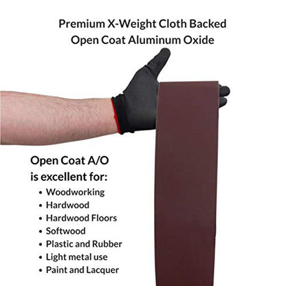 Red Label Abrasives 6 X 89 Inch 120 Grit Aluminum Oxide Multipurpose Sanding Belts for Woodworking, Leather, Rubber, Plastic & Light Metal Working, Belt Sander Paper 2 Pack - size: 120 Grit