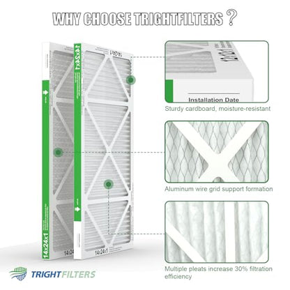 TRIGHTFILTERS 14x24x1 Air Filter 4 Pack, MERV 8 Pleated HVAC Furnace Filter - size: 14x24x1