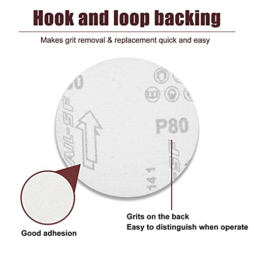 SPEEDWOX 50pcs Sanding Discs 4 Inches Sandpaper 80 Grit Hook and Loop Sanding Discs for Drill Grinder Rotary Tools No Hole - size: 80 Grit