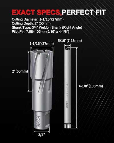 Kolvoii TCT Annular Cutter 1‑1/16" Diameter x 2" Depth, Mag Drill Bit - size: 1-1/16" x 2"