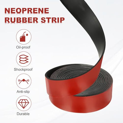 PATIKIL Neoprene Rubber Strips 1" Wide x 1/16" Thick x 10' Long, Self Adhesive Solid Rubber Sheet for Shock Absorption Gasket DIY Crafts Sealing Weather Striping, Black - size: 1" W x 1/16" T x 10' L