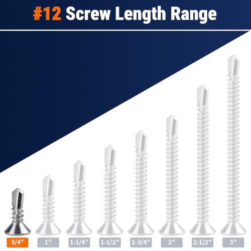 #12 x 3/4" Phillips Flat Head Sheet Metal Screws, Stainless Steel 410 Self Drilling Screws for Metal, Countersunk Head, Phillips Drive, Self Tapping, 50 Pack - size: #12 x 3/4"