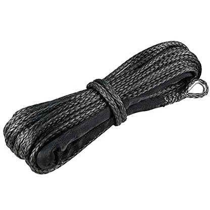 3/16" Synthetic Winch Rope 50 ft 8,500 lb UHMWPE Winch Cable Replacement Kit with Protective Sleeve, Thimble, Compatible with ATV UTV Truck Winches, Black - color: Black, size: 3/16 In x 50 Ft Standard