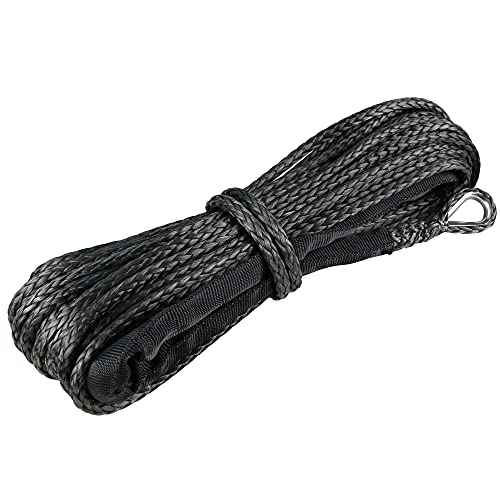 3/16" Synthetic Winch Rope 50 ft 8,500 lb UHMWPE Winch Cable Replacement Kit with Protective Sleeve, Thimble, Compatible with ATV UTV Truck Winches, Black - color: Black, size: 3/16 In x 50 Ft Standard