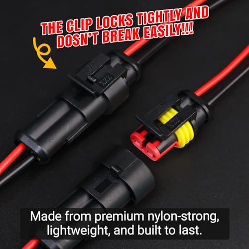 TMH 2 Pin Connector 22 AWG - 2 Wire 10 cm. Waterproof Connectors Automotive Electrical Connectors Male and Female 2 Way with Heat Shrink Tubing for Car Truck Boat (5 Sets) - size: 2 Pin - 5 Sets