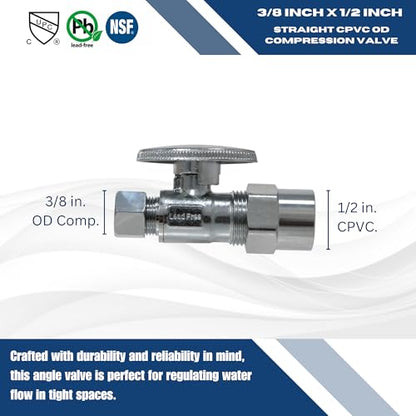 5 Pack XFITTING 3/8" OD Compression x 1/2" CPVC Straight Valve - size: .5" CPVC x .375" Straight