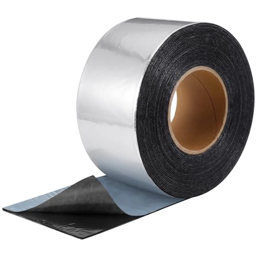 1 Pcs 50 Mil Heavy Duty Aluminum Foil Rubber Tape, Waterproof, for Sealing Roof Flashing, and Repairs in Punctures in Trailers, Truck Bodies, Containers, RVs and Campers (4" X 75') - size: 4" X 75'