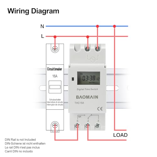 BAOMAIN THC15A AC 220V Digital Programmable Timer Switch,16A Weekly Relay