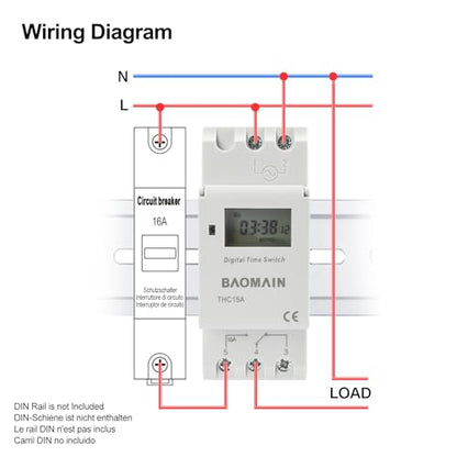 BAOMAIN THC15A AC 220V Digital Programmable Timer Switch,16A Weekly Relay