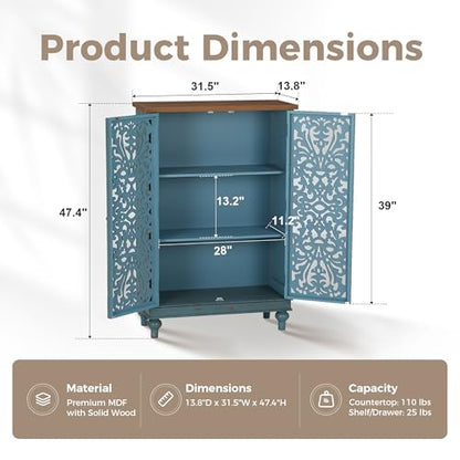 MAISON ARTS Tall Entryway Buffet Cabinet with Storage, Accent Cabinet - color: Blue, style: 2 Door-Tall