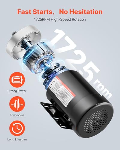 VEVOR 1 HP Electric Motor, 1725RPM Air Compressor Motor, CW/CCW Rotation, 5/8 inch Shaft Diameter, 1.88inch Shaft Length, 4.1N.m Torque, Three-Phase, TEFC Cooling, 230V/460V, 56C Frame - size: 1 HP Three Phase-1.88 in Shaft Length