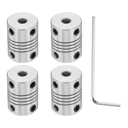Flexible Shaft Coupling(4mm|4mm): 4 Pcs Silver Aluminum Alloy - color: Silver, size: 4mm x 4mm (15mm OD, 25mm L)