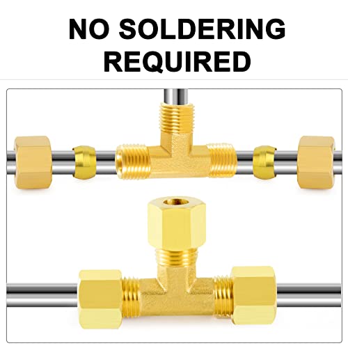 ChillWaves Brass Tee Compression Tube Fitting, 1/4" OD x 1/4" OD x 1/4" OD Compression Union Connector(5-PACK) - size: 1/4" OD x 1/4" OD x 1/4" OD